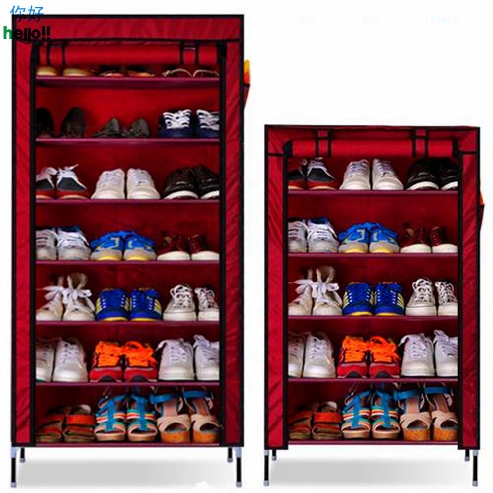 Custom modern shoe rack rental housing purple  iron frame collapsible foldable shoe rack 50 pair  cloth