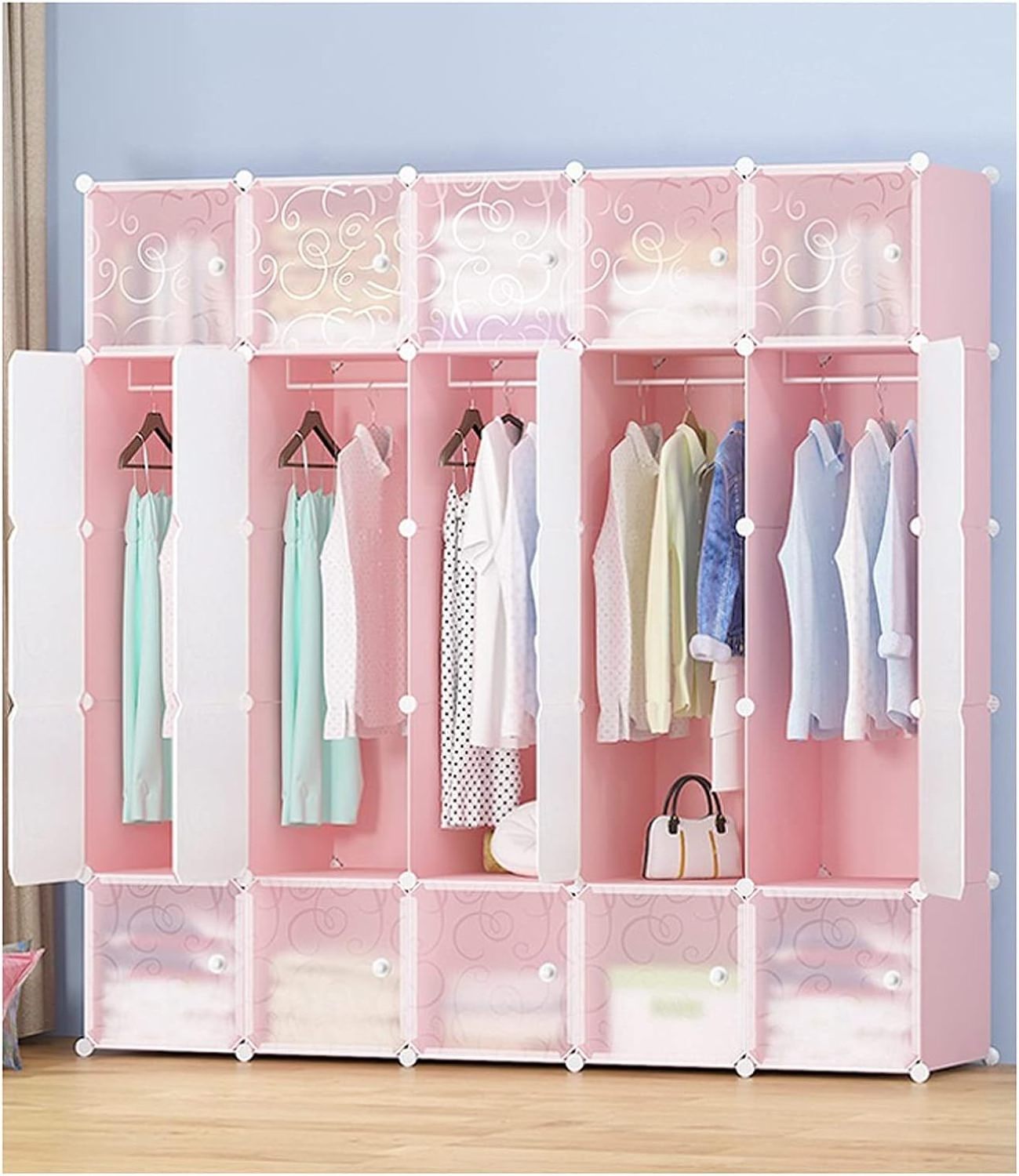 Cube DIY Modular Storage Rack Closet Organizer Wardrobe Plastic Cabinet Doors