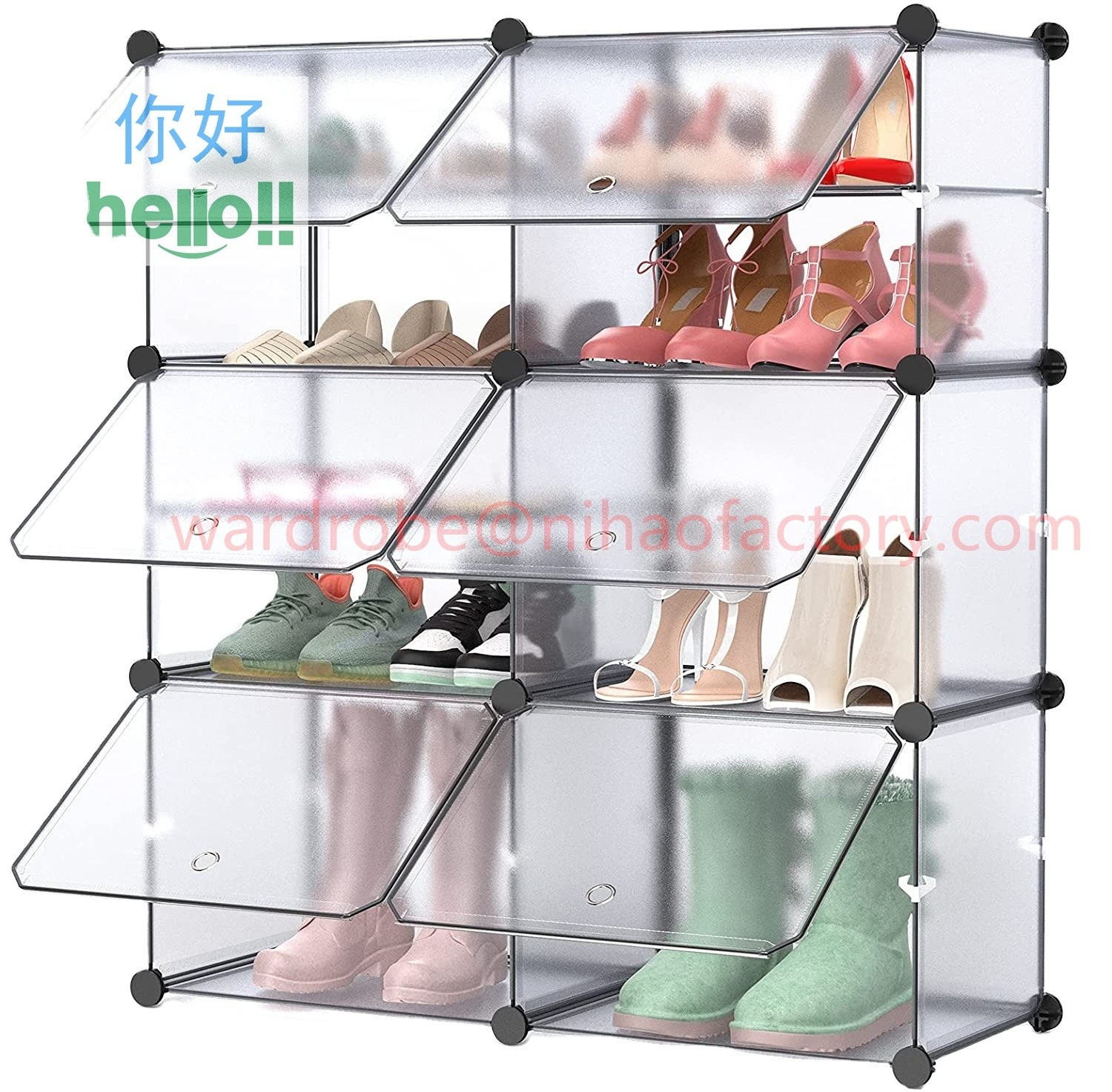 Shoe rack storage cabinet with door, plastic storage cube storage 32-64 Pair of shoes