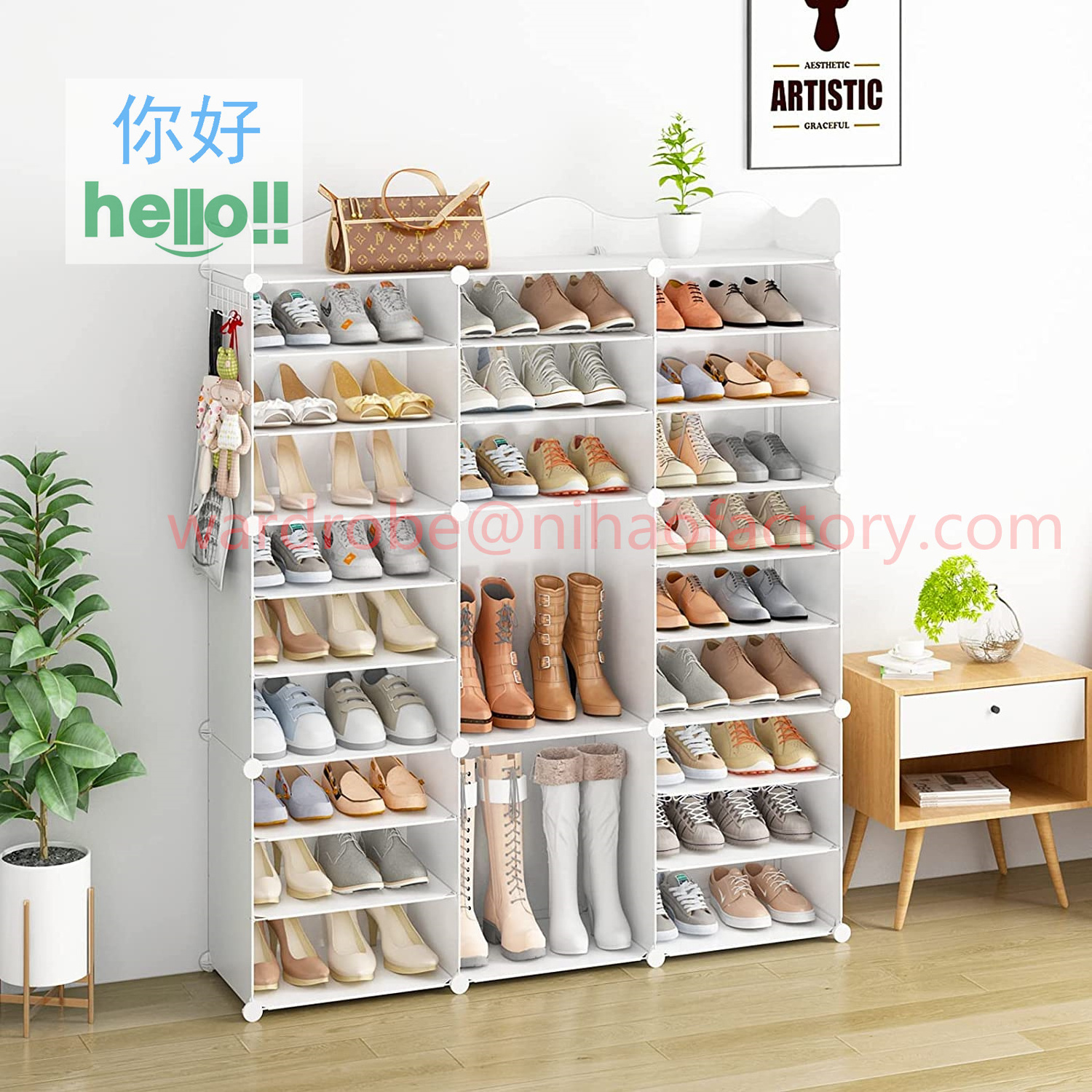 Shoe rack storage cabinet with door, plastic storage cube storage 32-64 Pair of shoes