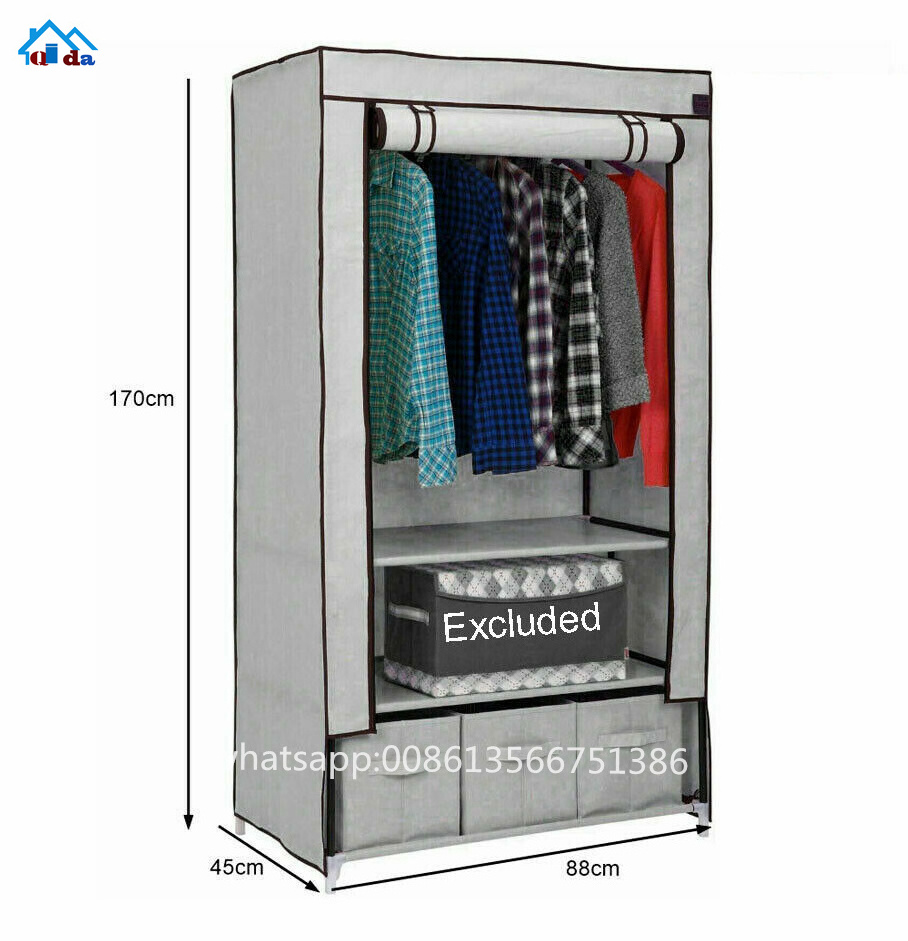 130cm Portable Non-woven Fabric Clothes Closet Freestanding Closet Shelf Storage Organizer Wardrobe With Hanging Rack