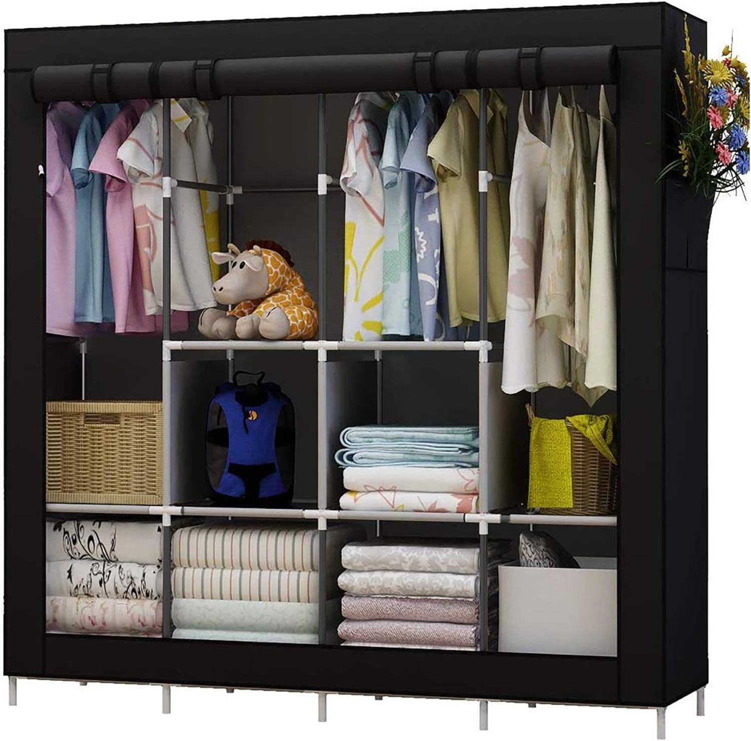 Hot sell Foldable DIY solid wood and non woven fabric portable wardrobe/storage wardrobe