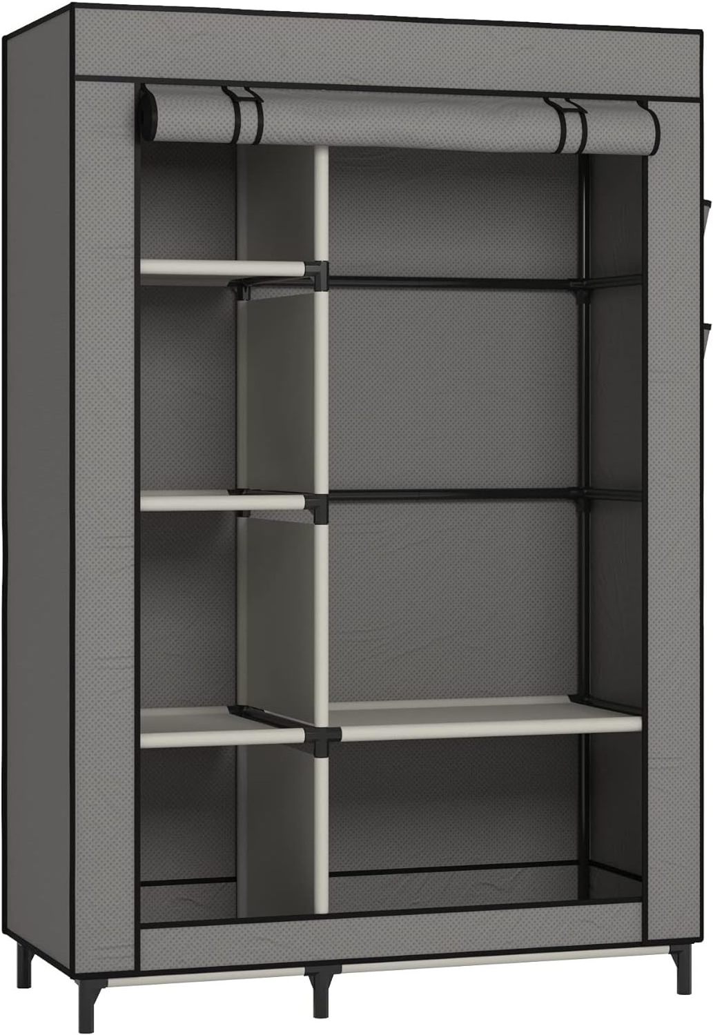 Wardrobe Portable Closet Wardrobe Clothes Storage with 6 Shelves and Hanging Rail,Non-Woven Fabric, Quick and Easy Assembly,Grey