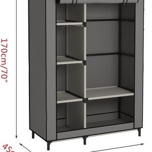 Wardrobe Portable Closet Wardrobe Clothes Storage with 6 Shelves and Hanging Rail,Non-Woven Fabric, Quick and Easy Assembly,Grey