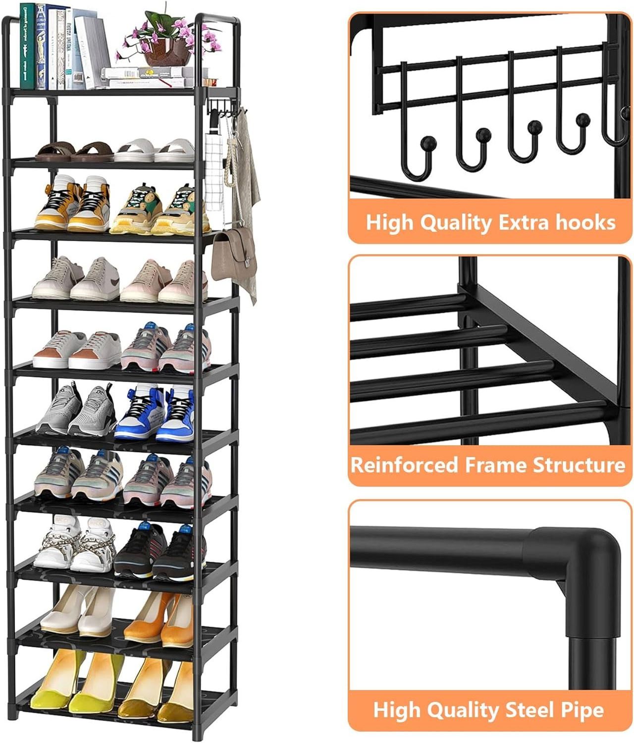 Shoe Rack 10 Tiers Tall Shoe Racks for Closet Entryway 20 25 Pairs Shoe Organizer Storage Shelf Durable Black Metal Stackable Sh