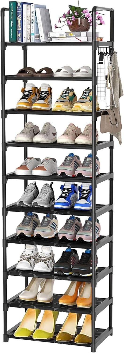 Shoe Rack 10 Tiers Tall Shoe Racks for Closet Entryway 20 25 Pairs Shoe Organizer Storage Shelf Durable Black Metal Stackable Sh