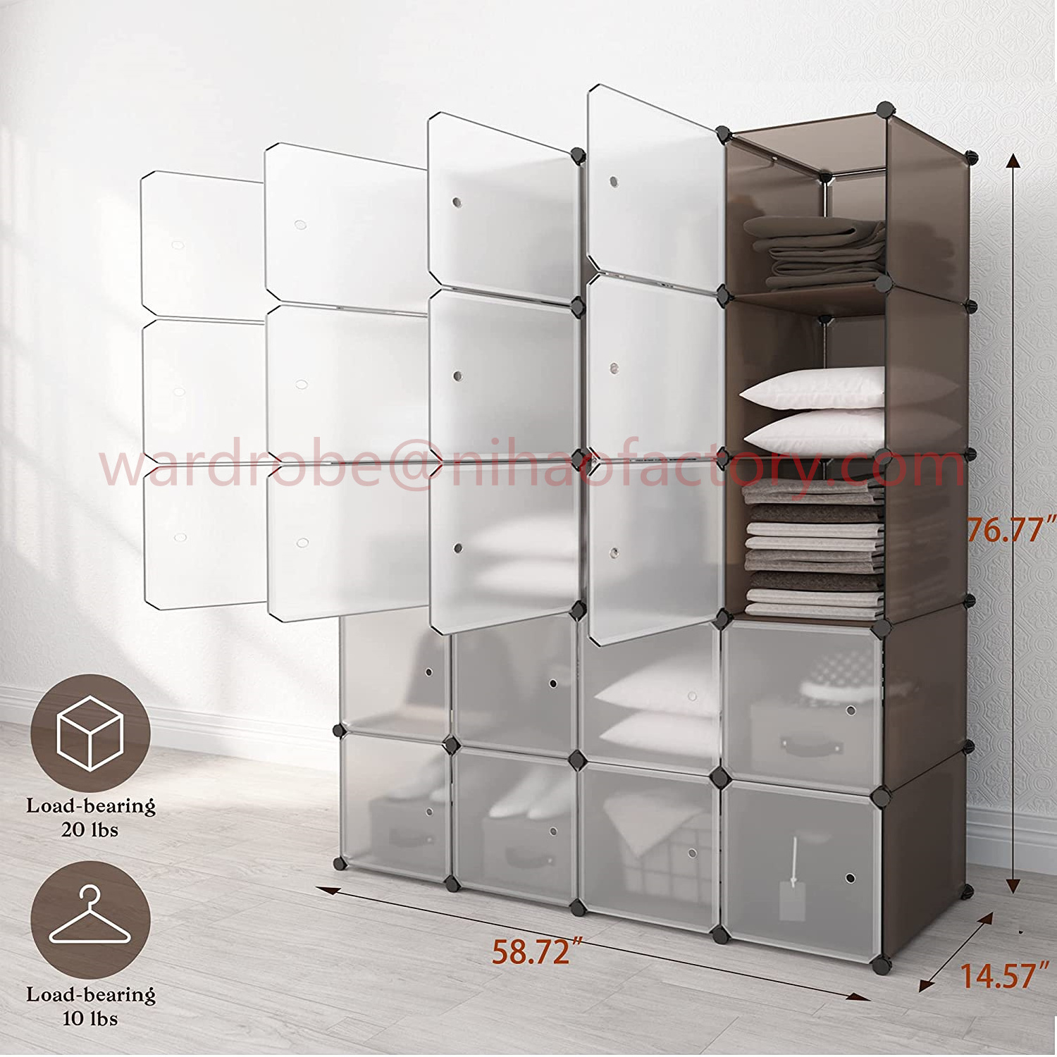 Portable Stackable Closet, DIY Modular Shelves Cabinet, PP Plastic Customizable Bookshelf Bookcase Storage Rack for Home, Office