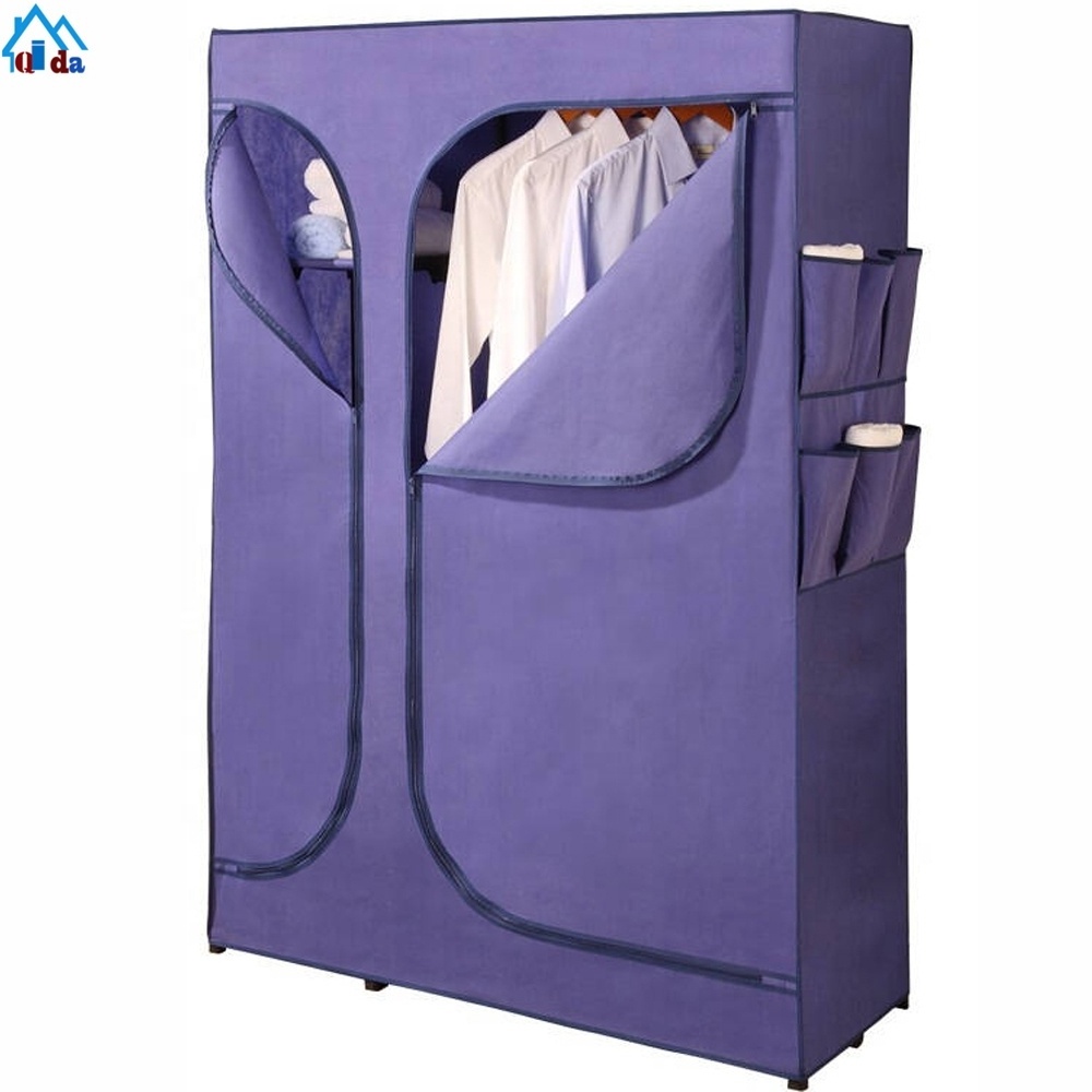 Chinese DIY 3 door stainless steel cube closet simple frame zipper folding wardrobe cabinet