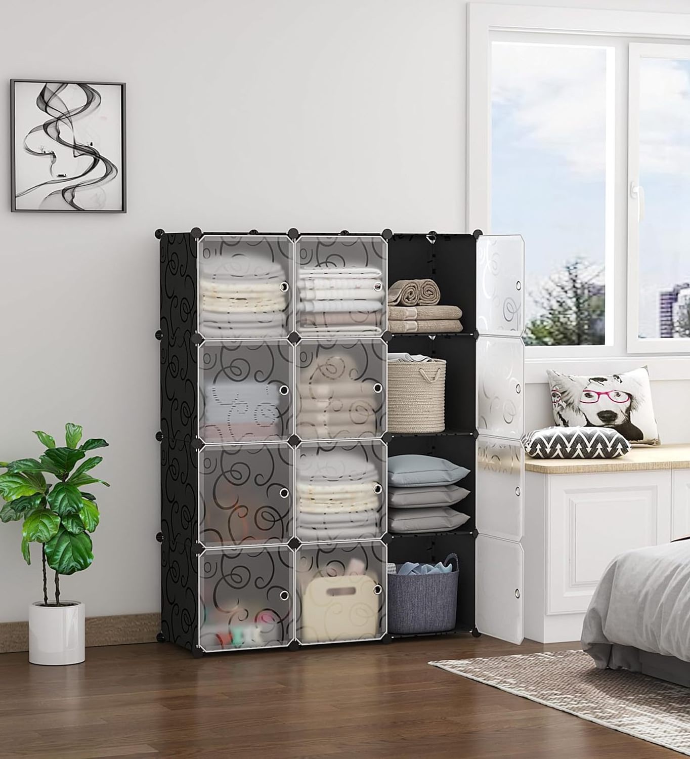 20 Cube Diy Clothes Storage Organizer Black With White Clear Door Portable Closet Storage Shelves Plastic Cube Wardrobe