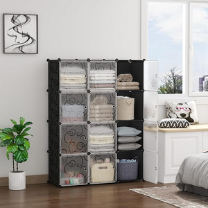 20 Cube Diy Clothes Storage Organizer Black With White Clear Door Portable Closet Storage Shelves Plastic Cube Wardrobe