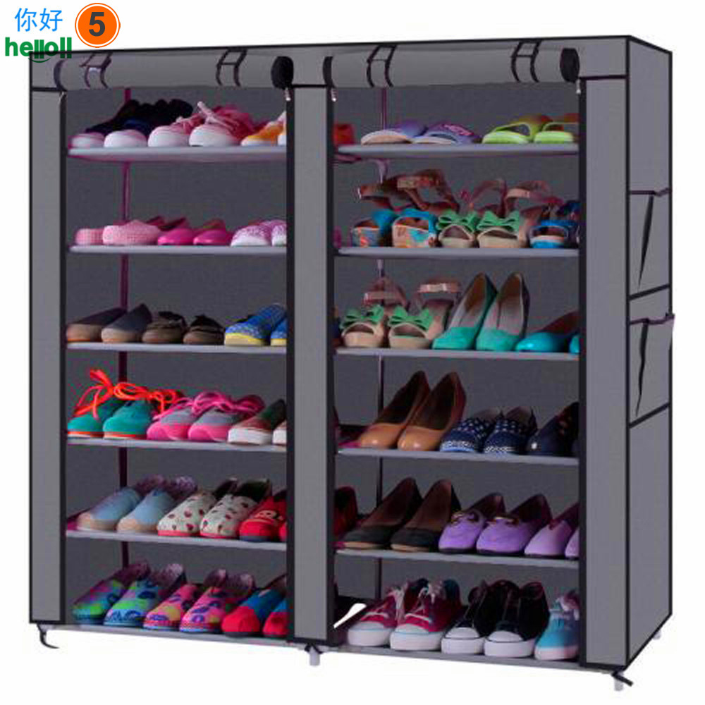 DIY cheap simple open door portable folding fabric 100 pair shoe rack shelf display stand organizer