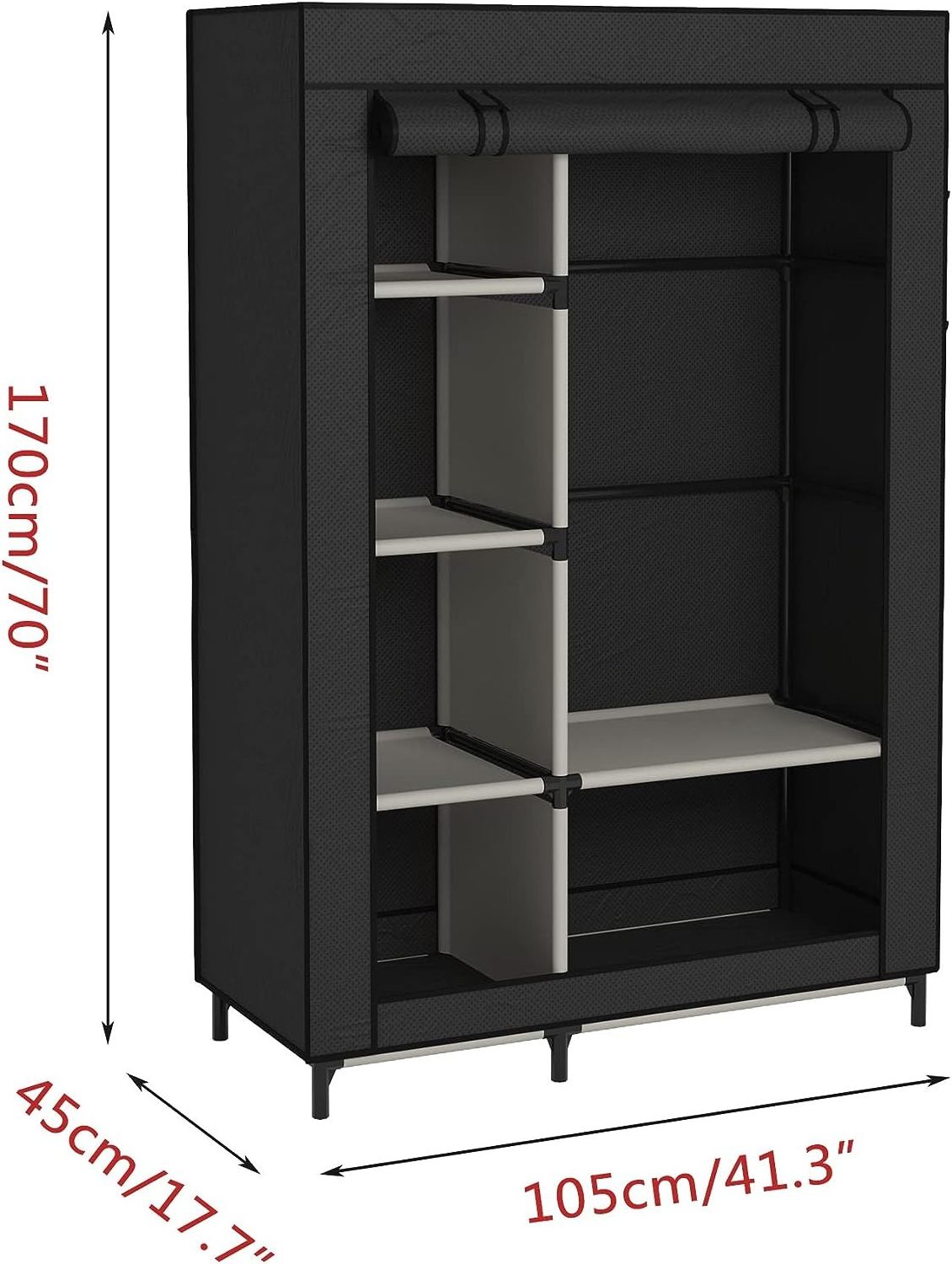 51 Inch Wardrobe Closet for Hanging Clothes with 2 Hanging Rods, 8 Storage Organizer Shelves for Bedroom,