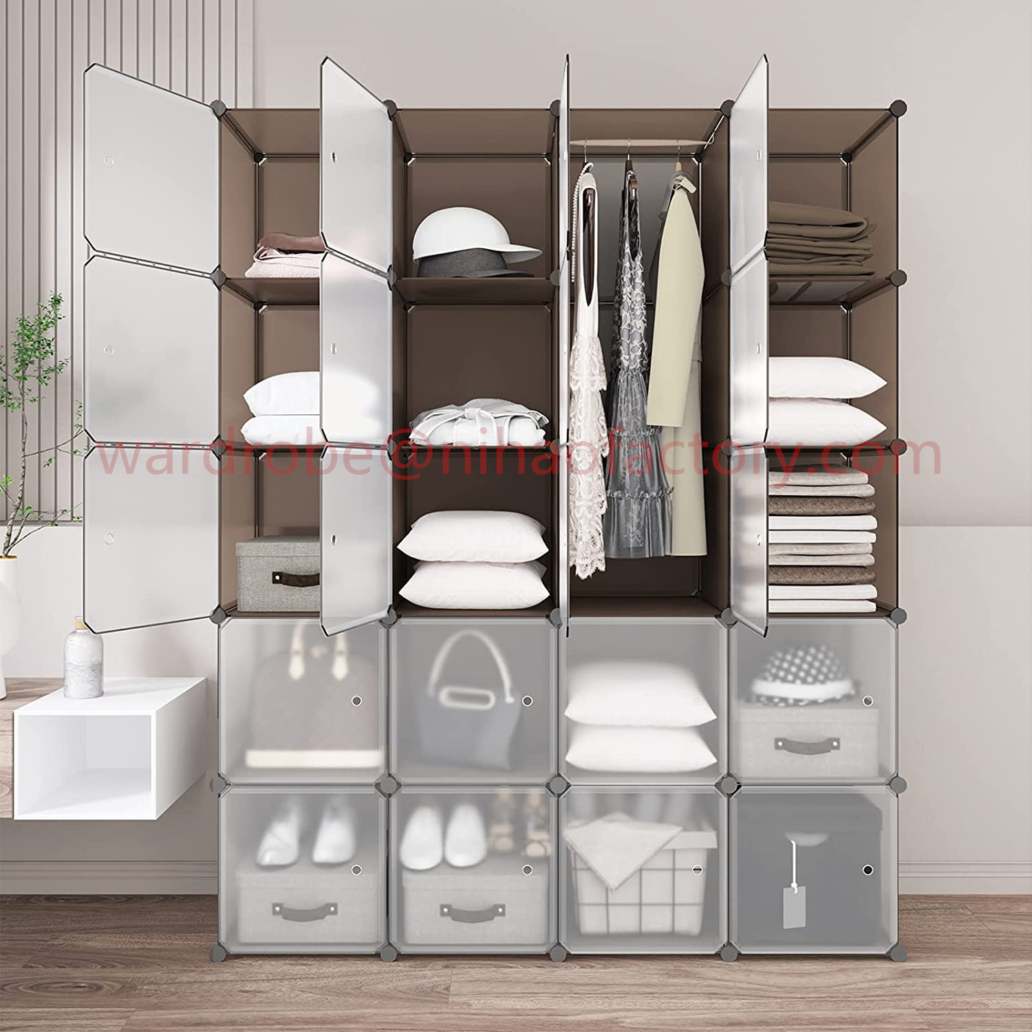 Portable Stackable Closet, DIY Modular Shelves Cabinet, PP Plastic Customizable Bookshelf Bookcase Storage Rack for Home, Office