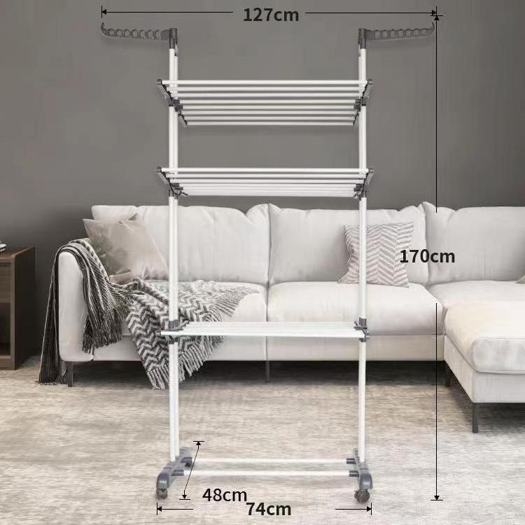 Adjustable Laundry Pole Clothes Drying Rack Floor To Ceiling 4 Way Clothes Racks For Hanging Clothes