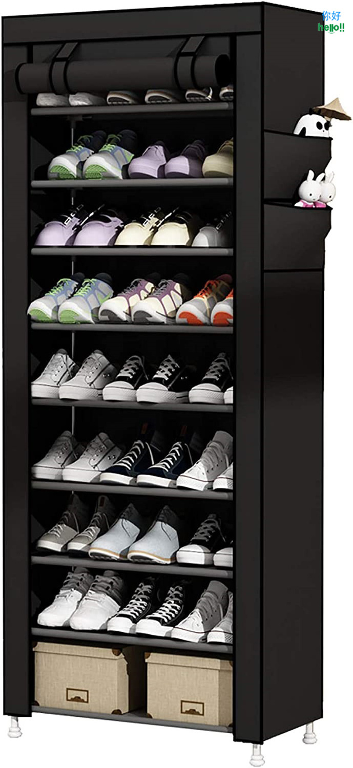 9 Tiers Shoe Rack With Dustproof Cover Closet Shoe Storage Cabinet Organizer Grey