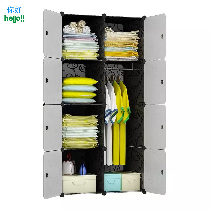 Hot Selling 12-cube Diy Storage Organizer Black With White Clear Door Closet Storage Cabinet Portable Plastic Cube Wardrobe