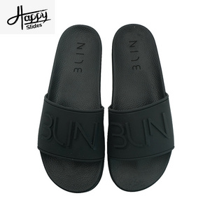 Happyslides Factory price top quality men leather slipper custom logo slide sandal  memory foam soft PU slides with logo