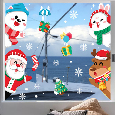 Christmas Snowman Santa Claus Window Stickers Cartoon Wall Decals Kids Room Shop Bedroom Decor Pvc Removable Waterproof Sticker