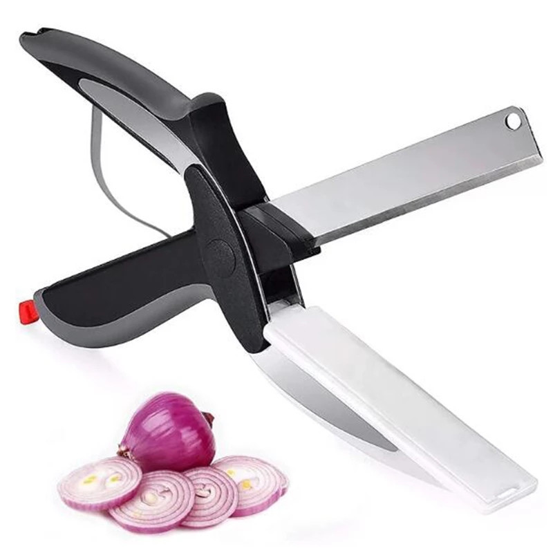 Kitchen Food Scissors Slicer Smart Cutter Stainless Steel Knife With Built-in Cutting Board For Vegetables Fruit Chopper Scissor