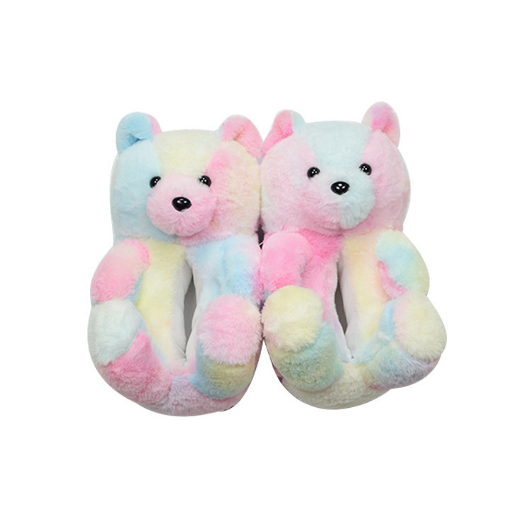 HelloWorld Wholesale Plush Teddy Bear Slippers Women Slippers Soft Fur For Sale