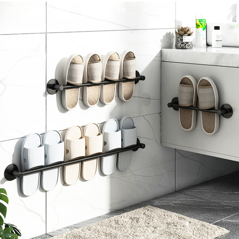 Ff323 Aluminum Free Punch Bathroom Storage Rack Slipper Towel Holder Door Hangers Wall Mounted Shoes Rack