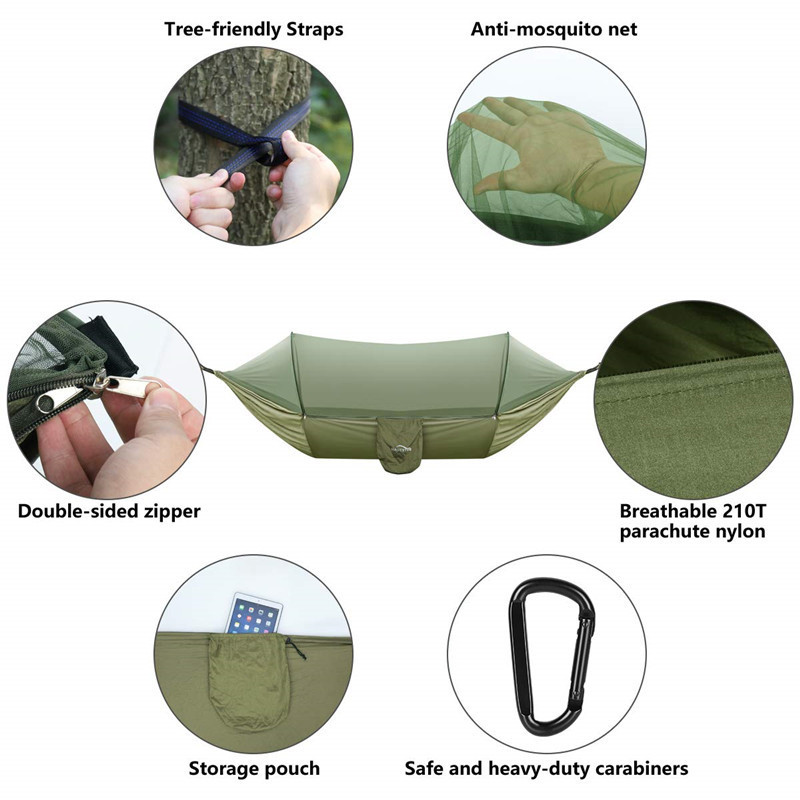 2022 Camping Hammock With Mosquito Net Pop-up Light Portable Outdoor Parachute Hammocks Swing Sleeping Hammock Camping Stuff