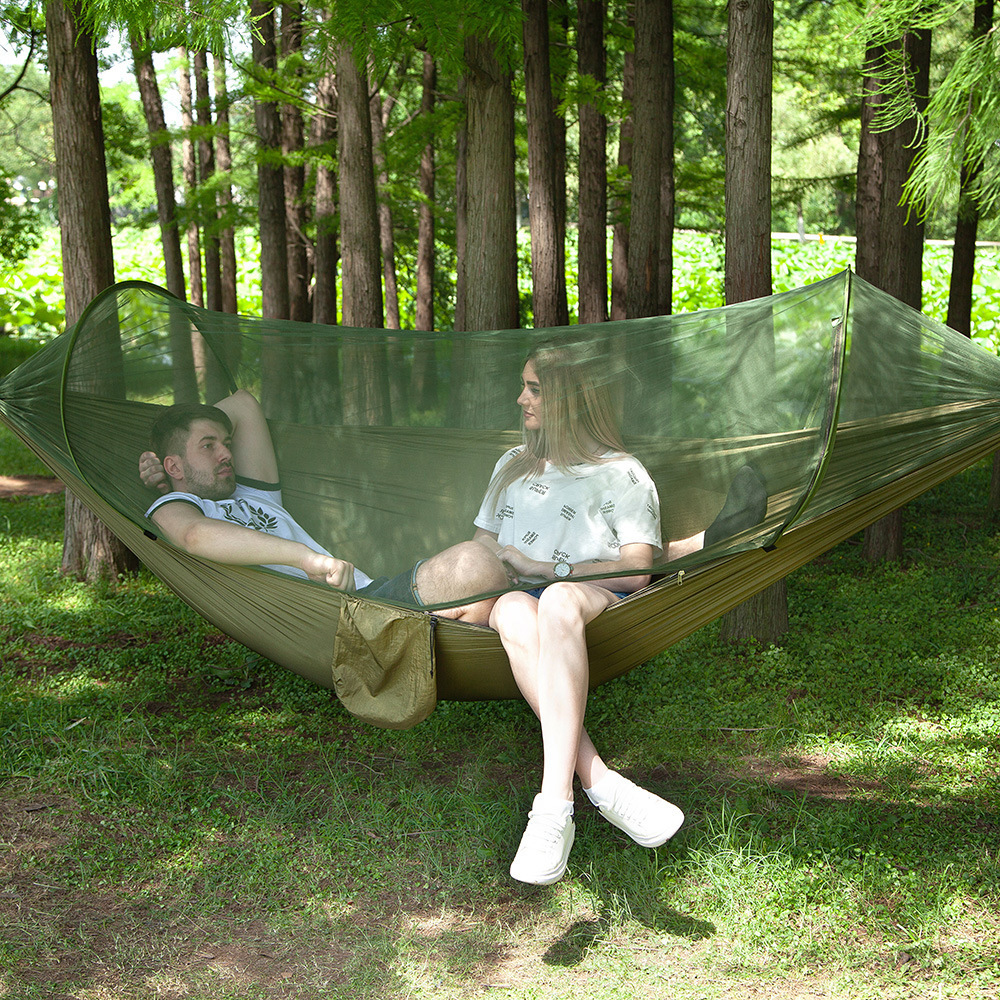 2022 Camping Hammock With Mosquito Net Pop-up Light Portable Outdoor Parachute Hammocks Swing Sleeping Hammock Camping Stuff