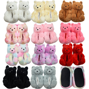 HelloWorld Wholesale Plush Teddy Bear Slippers Women Slippers Soft Fur For Sale