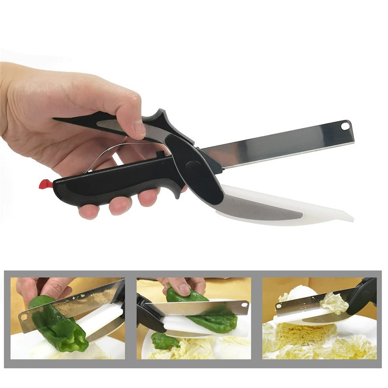 Kitchen Food Scissors Slicer Smart Cutter Stainless Steel Knife With Built-in Cutting Board For Vegetables Fruit Chopper Scissor