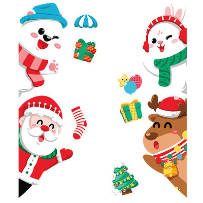 Christmas Snowman Santa Claus Window Stickers Cartoon Wall Decals Kids Room Shop Bedroom Decor Pvc Removable Waterproof Sticker