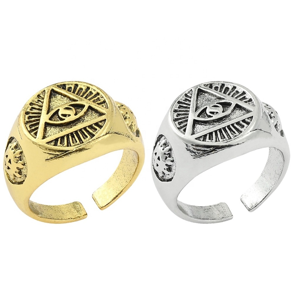 Antique Providence Illuminati Pyramid All Seeing Eye Stainless Steel Male Punk Jewelry Triangle Eye Men Ring/illuminati ring