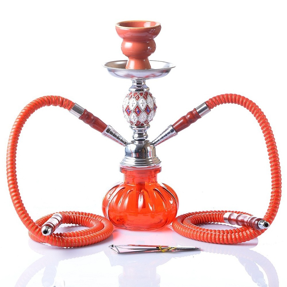 Factory Wholesale Arabic Hookah Set Double Tube Full Set Glass Stainless Steel Shisha Portable Hookah