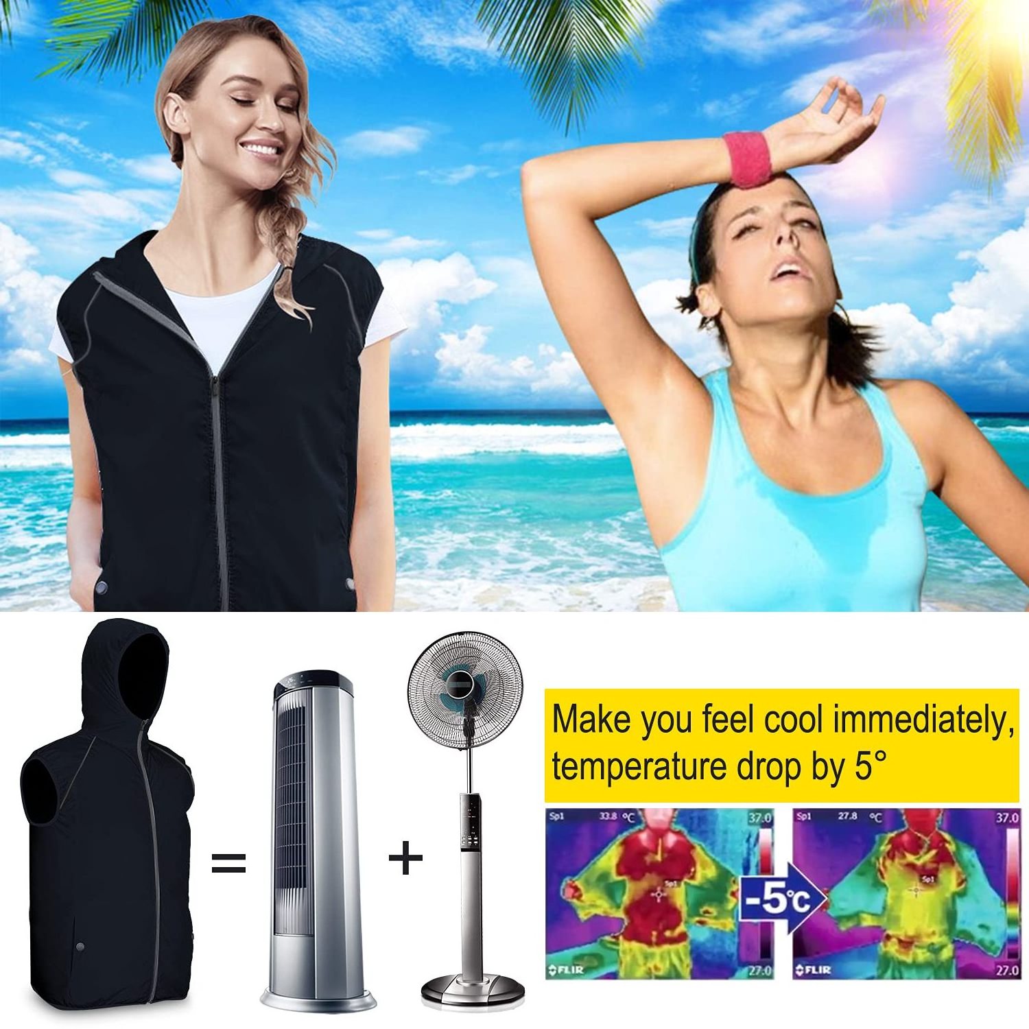 HelloWorld Cooling Vest Air Conditioner Fan Vest jacket With 2 Fans Usb Cable Wearable Fan Vest Sleeveless For Hot Summer