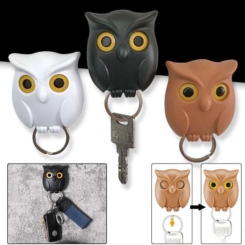 Auto Open Close Eyes Night Owl Organizer Hook Wall Hanging Creative Key Hanger Holder Owl Shaped Magnetic Owl Keychain Holder