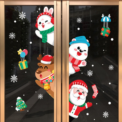 Christmas Snowman Santa Claus Window Stickers Cartoon Wall Decals Kids Room Shop Bedroom Decor Pvc Removable Waterproof Sticker