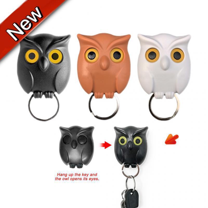 Auto Open Close Eyes Night Owl Organizer Hook Wall Hanging Creative Key Hanger Holder Owl Shaped Magnetic Owl Keychain Holder