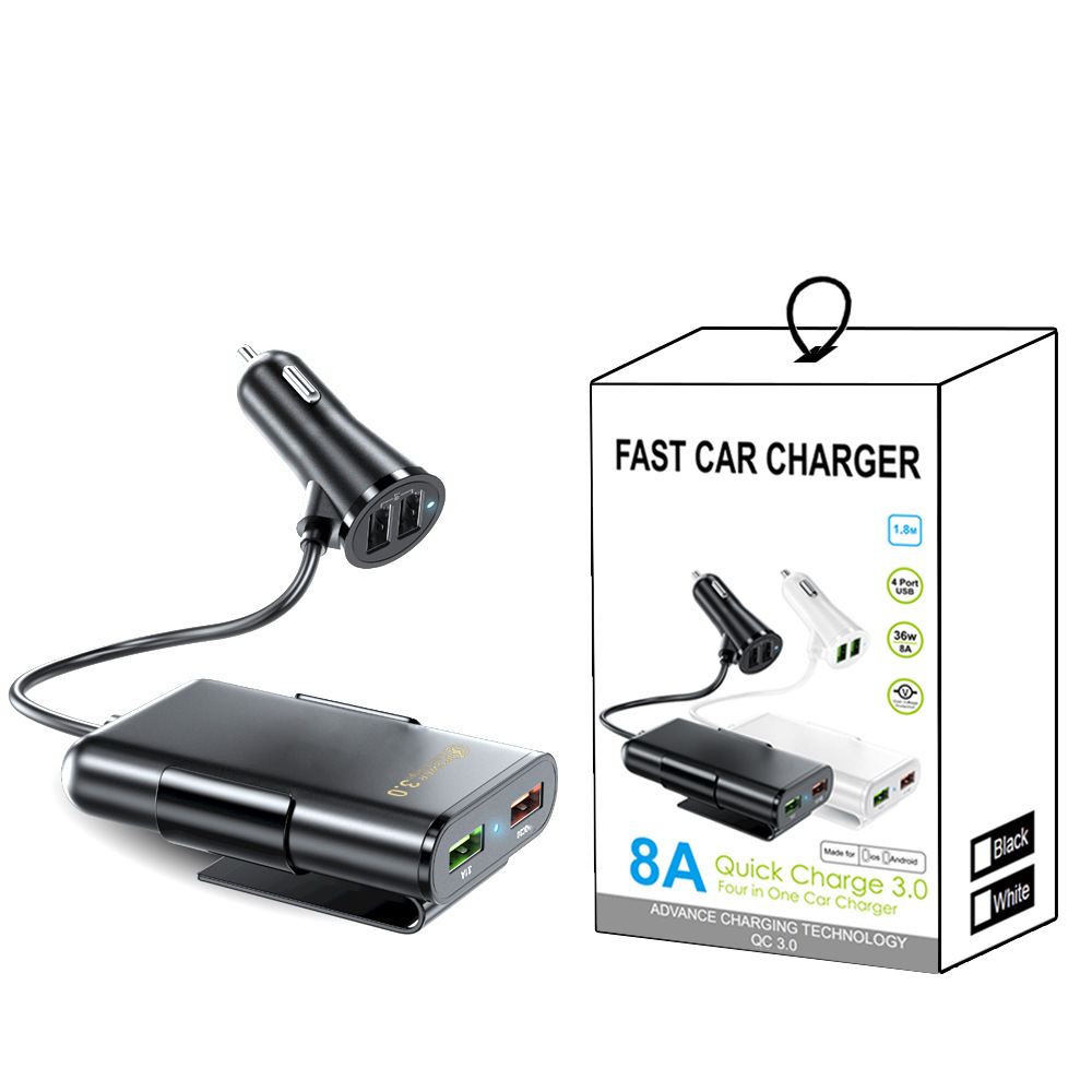 Qc3.0 Fast Charging Car One-to-four 4-port Usb Mobile Phone Charger Car Front And Rear Back Clip Usb Car Rear Seat Charger