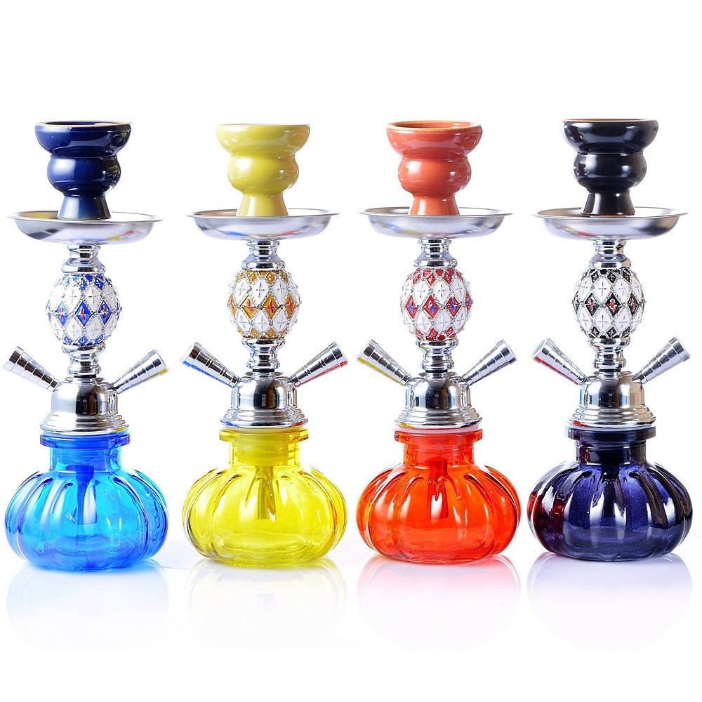 Factory Wholesale Arabic Hookah Set Double Tube Full Set Glass Stainless Steel Shisha Portable Hookah