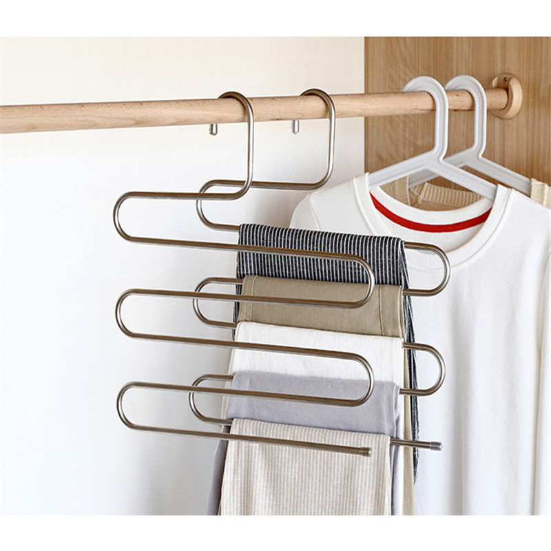 HelloWorld Trousers Hanger Bathroom Organizer Magic Pants Clothes Closet Belt Holder Rack for Kitchen Bathroom Room Shelf Organizer Bars