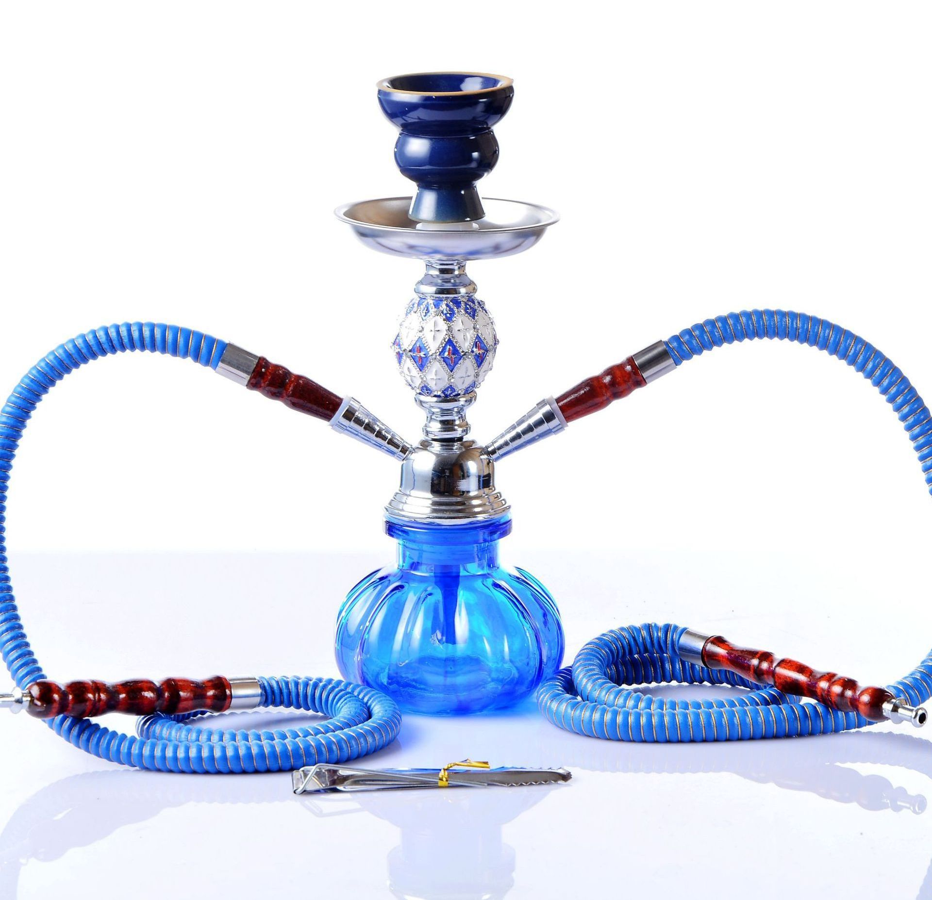 Factory Wholesale Arabic Hookah Set Double Tube Full Set Glass Stainless Steel Shisha Portable Hookah