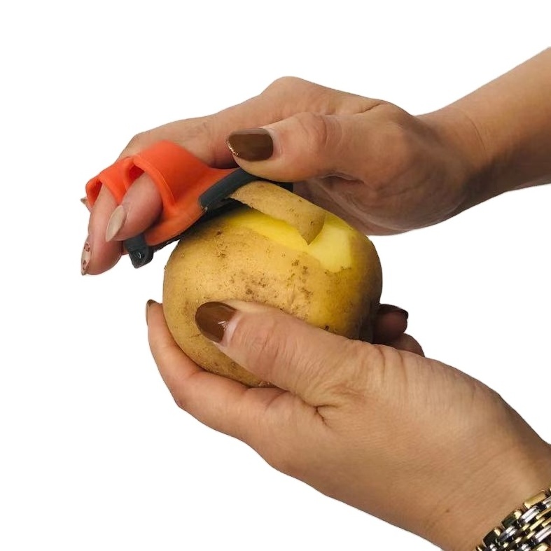 HelloWorld Smart Kitchen Gadget For Home Plastic Stainless Steel Double Finger Apple Fruit Palm Peeler For Potato Vegetable