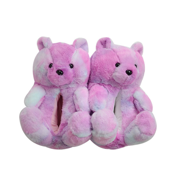 HelloWorld Wholesale Plush Teddy Bear Slippers Women Slippers Soft Fur For Sale