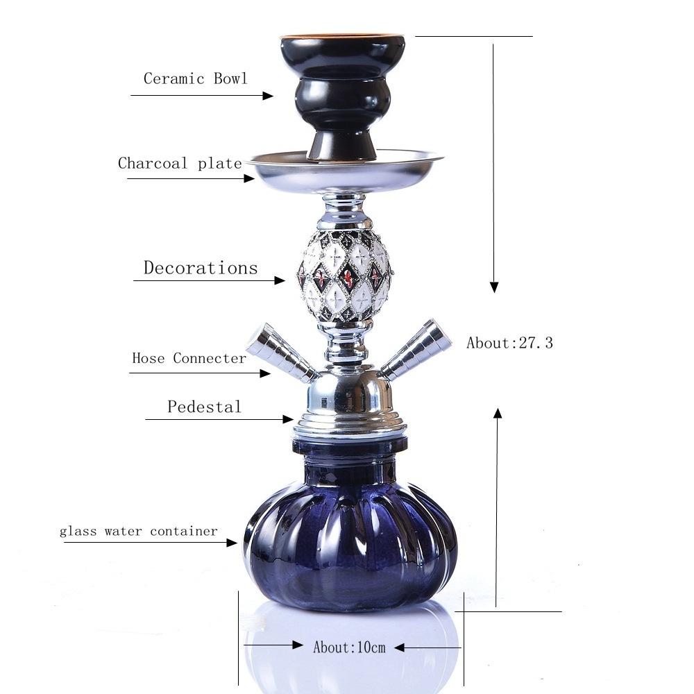 Factory Wholesale Arabic Hookah Set Double Tube Full Set Glass Stainless Steel Shisha Portable Hookah