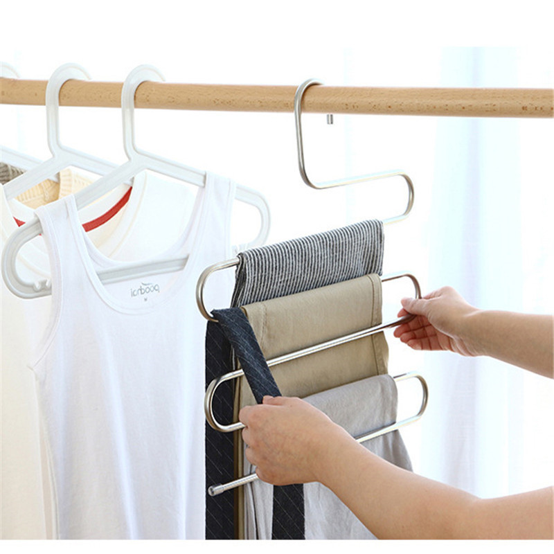 HelloWorld Trousers Hanger Bathroom Organizer Magic Pants Clothes Closet Belt Holder Rack for Kitchen Bathroom Room Shelf Organizer Bars