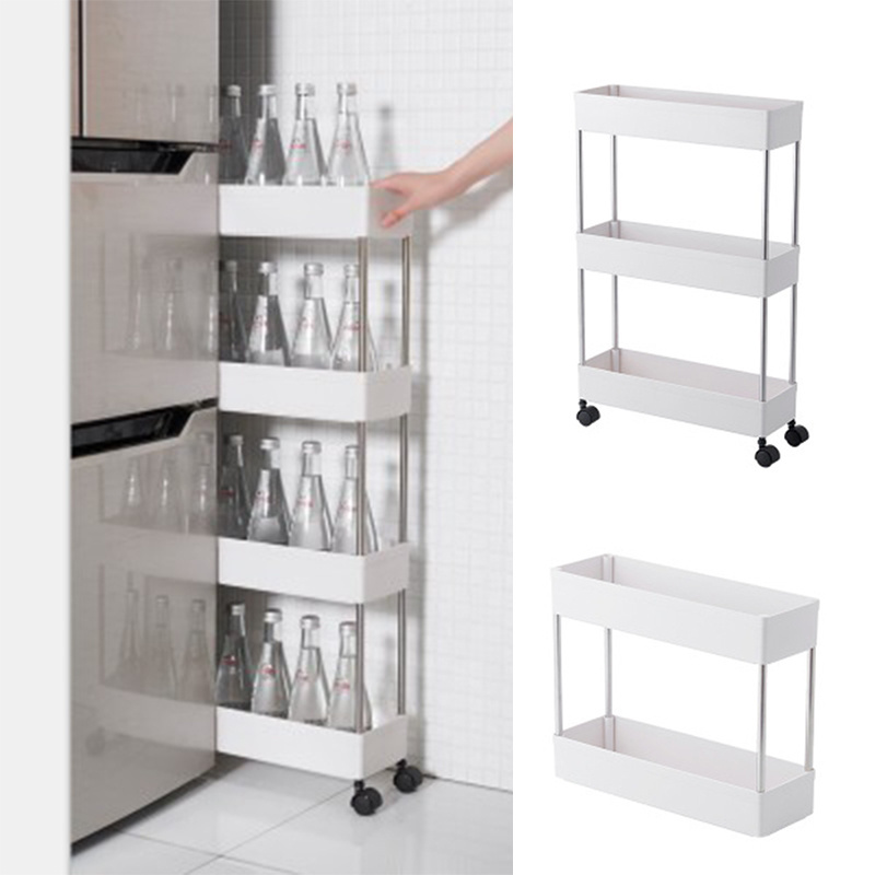 HelloWorld Fridge Side Shelf Removable With Space Saving 2/3/4 Tier Slim Storage Cart Bathroom Organizer Shelf Kitchen Storage Rack