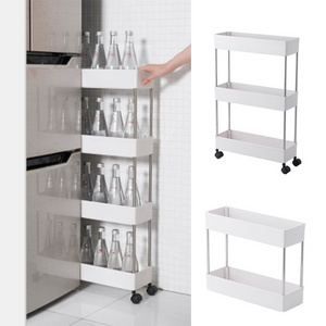 HelloWorld Fridge Side Shelf Removable With Space Saving 2/3/4 Tier Slim Storage Cart Bathroom Organizer Shelf Kitchen Storage Rack