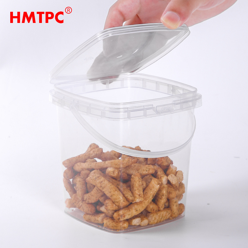 PP food grade clear square with plastic handle and lid  plastic bucket