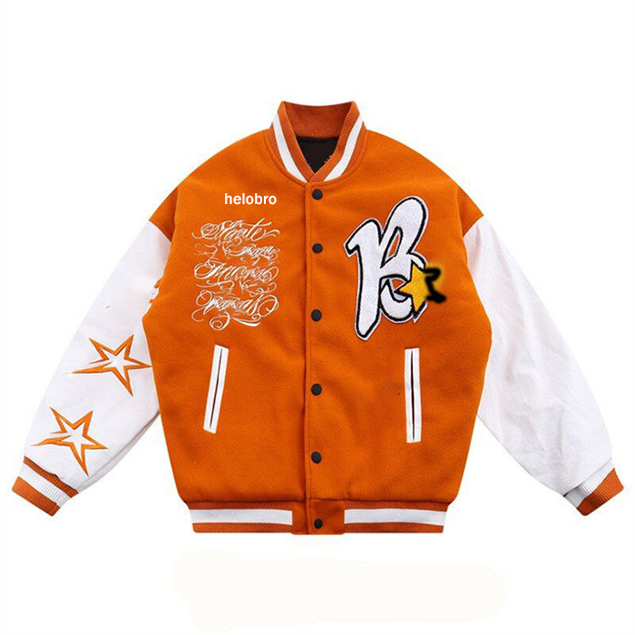 Wool Custom Logo Chenille Embroidery Baseball Letterman Jackets Men Vintage Blank Orange Sleeve Varsity Jacket sweatsuit For men