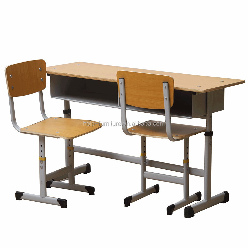 Attached double study school desk and bench