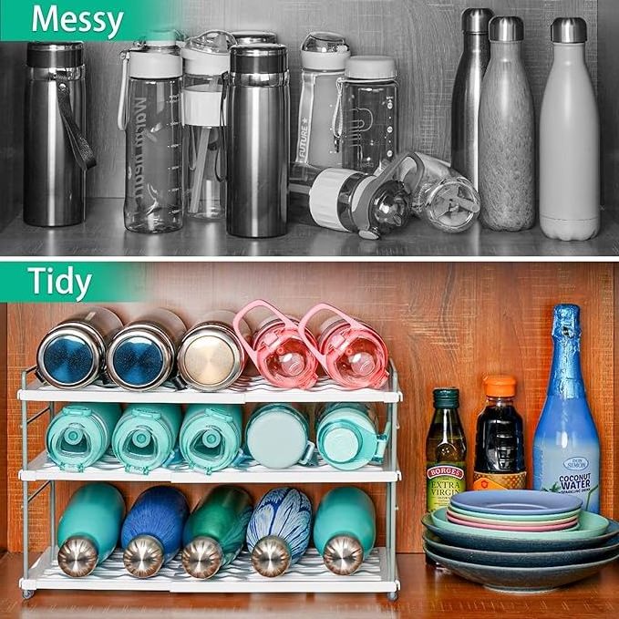 Water Bottle Organizer for Cabinet, Expandable Water Bottle Storage Rack